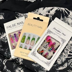 Press on nails medium long vibrant colorful Colorful False Nail Set